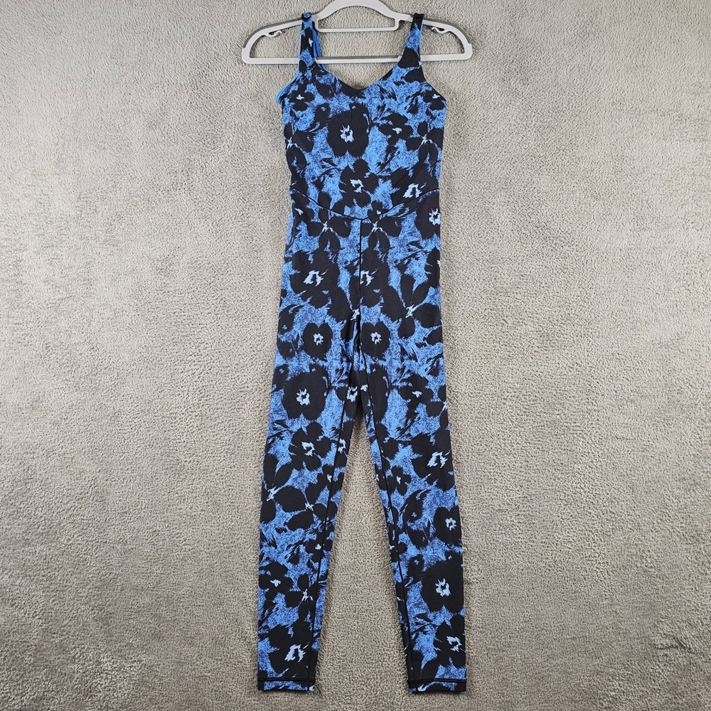 OFFLINE by Aerie Real Me Blue Black Floral Bodysuit Jumpsuit Small S